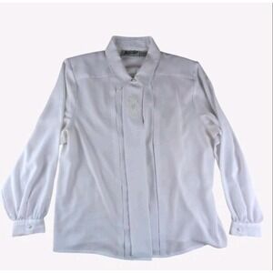 Yves St. Clair White Placket Embellished Blouse Embroidered Hidden Buttons Sz 14